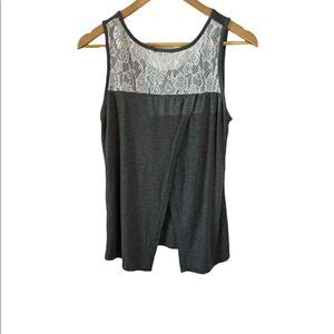 NOISY MAY Grey Cream Lace Top Open Back Sleeveless Wide Strap Lightweight Tank M